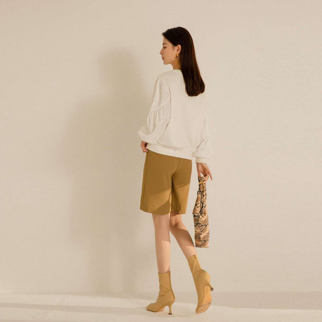 蜂享家【超品日特价】Anne Klein（安妮·克莱因）设计感泡泡袖卫衣女2021年秋季新款宽松减龄圆领上衣