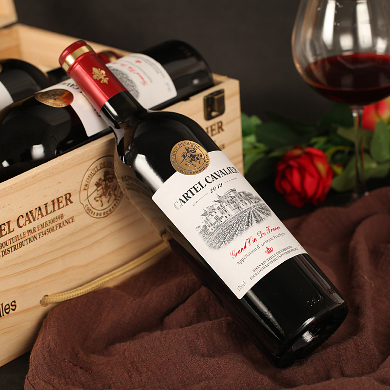 蜂享家卡特尔法国原瓶进口红酒骑士干红葡萄酒750ml*6支带高档木箱礼盒 